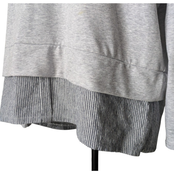 Sundance Catalog Gray Layered Pullover Hoodie Sweatshirt Tunic Size XL Striped - Picture 5 of 9